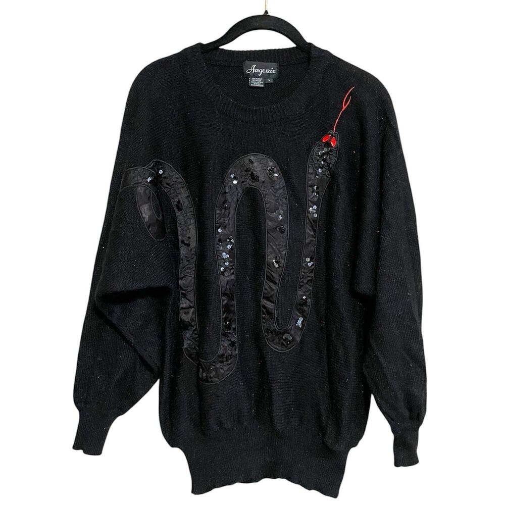 Vintage Angenie Snake Sequin Sweater Black Gothic Reputation Y2K L